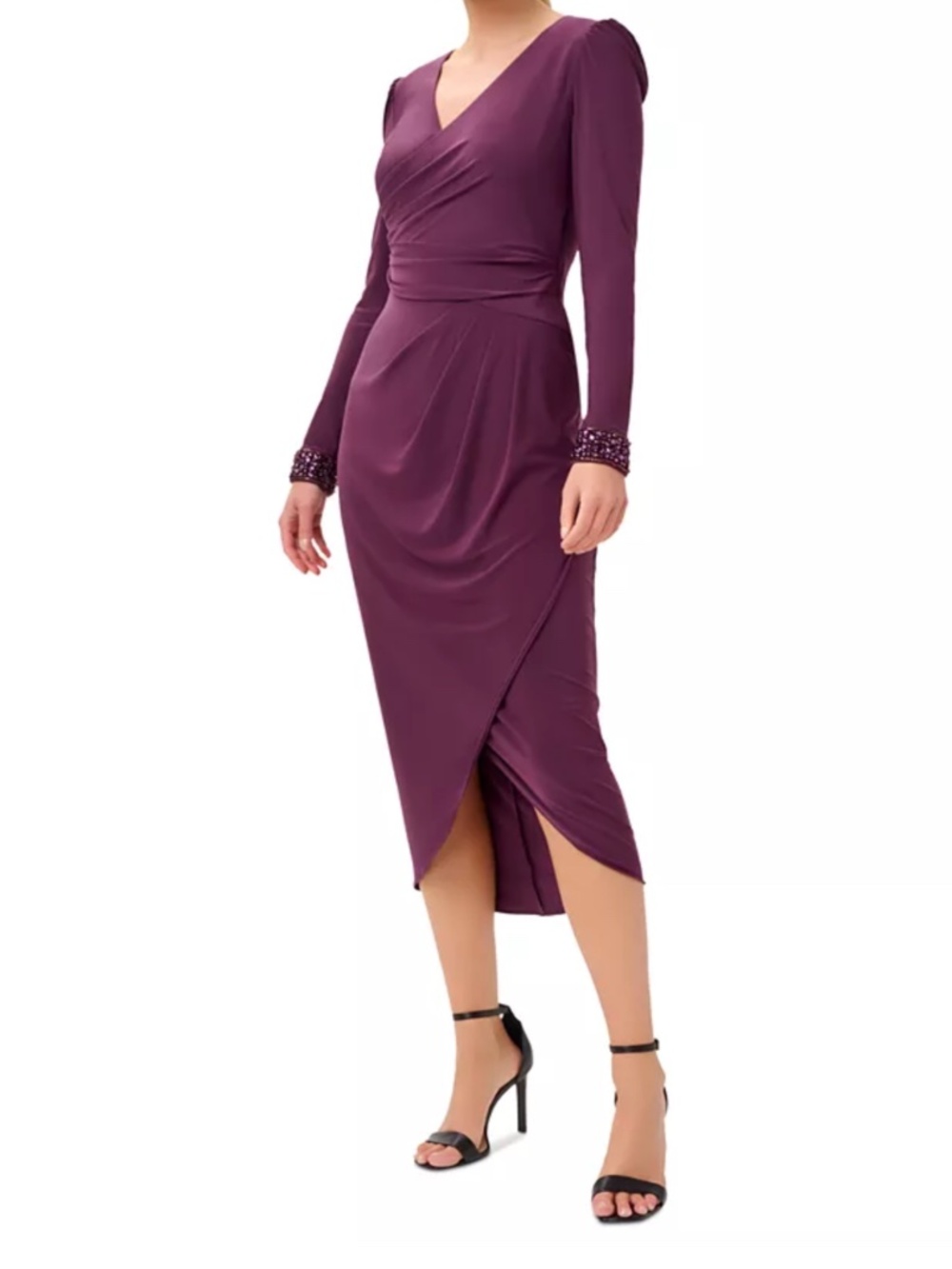Adrianna Papell - Jersey‎ Long-Sleeve Wrap Midi Dress